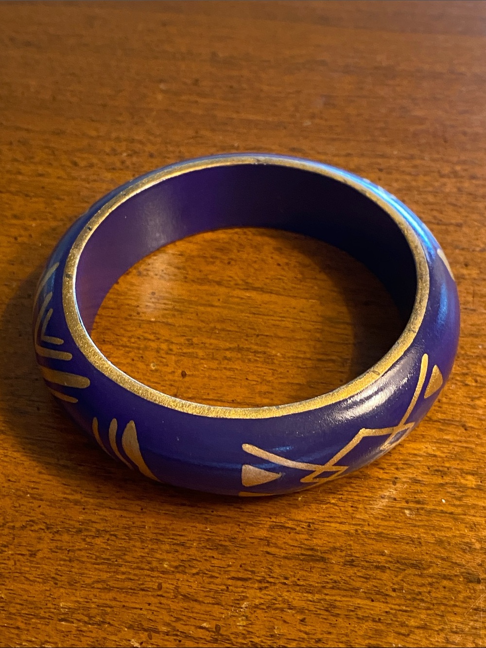 Vintage wooden Purple and Gold hand Painted Bangle Bracelet